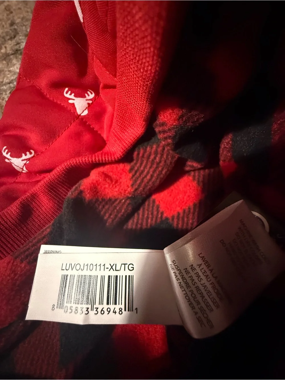Red Quilted Dog Coat with Faux Fur Hood and Buffalo Plaid Lining